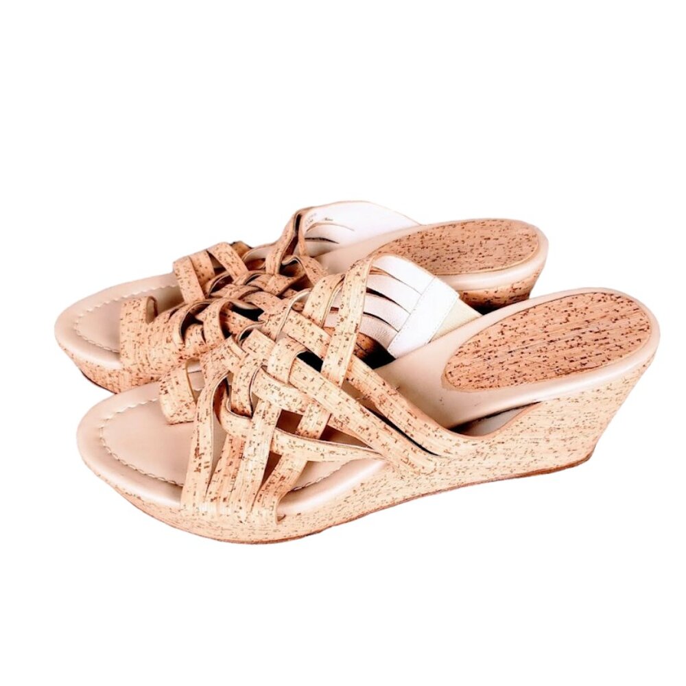 DONALD J. PLINER Salma Wedge Sandals, Light Tan Cork Criss Cross Casual Boho 9.5